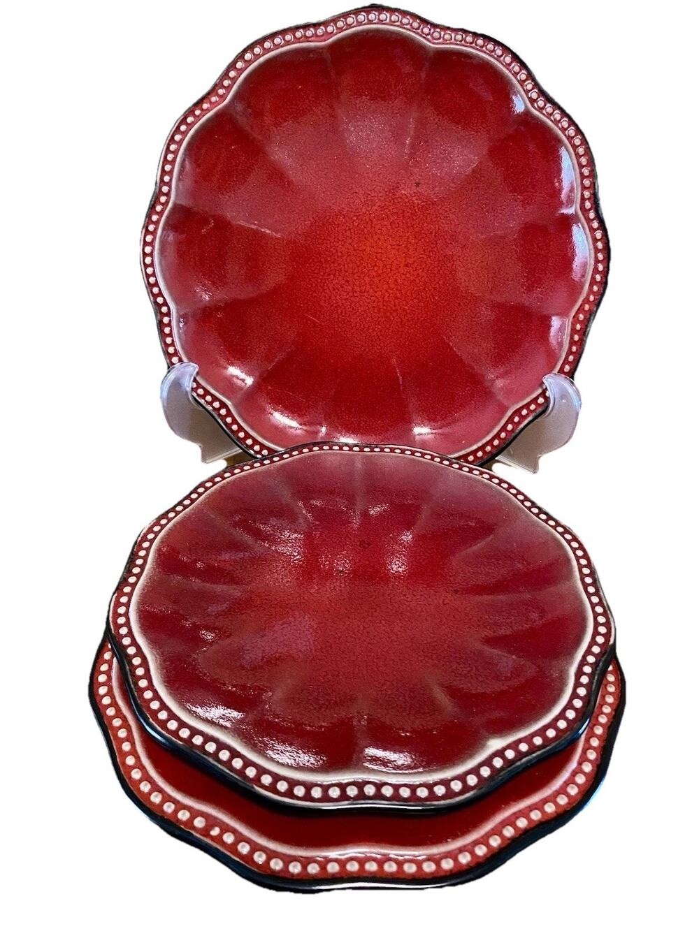 Roscher Plates Hobnail Collection Red Stoneware 2 Round Salad 1 Round Dinner